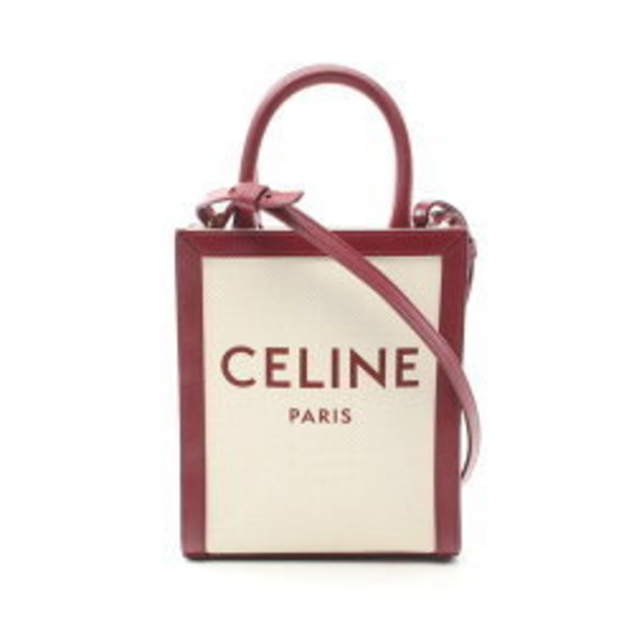 Celine Vertical Cabas Handbag Leather Ivory White Red - Picture 1 of 6